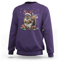 Christmas Squirrel Sweatshirt Xmas Tree Lights Reindeer Santa Hat Pajamas - Wonder Print Shop