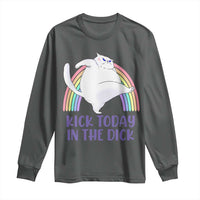 Funny Sarcastic Cat Long Sleeve Shirt Kick Today In The Dick Pastel Rainbow