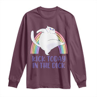 Funny Sarcastic Cat Long Sleeve Shirt Kick Today In The Dick Pastel Rainbow