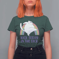 Funny Sarcastic Cat T Shirt For Women Kick Today In The Dick Pastel Rainbow - Wonder Print Shop