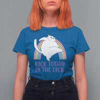 Funny Sarcastic Cat T Shirt For Women Kick Today In The Dick Pastel Rainbow - Wonder Print Shop