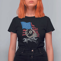 Mechanic Engineer T Shirt For Women Mechanic Auto Car Repair American Flag Vintage Graphic - Wonder Print Shop