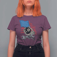 Mechanic Engineer T Shirt For Women Mechanic Auto Car Repair American Flag Vintage Graphic - Wonder Print Shop