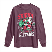 Funny Santa Rizz Christmas Long Sleeve Shirt Retro Skibidi Rizzmas Claus Skating Board Xmas