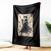 Samurai Cat Graphic Throw Blanket Warrior Vintage Japanese Art Anime - Wonder Print Shop