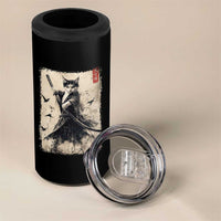 Samurai Cat Graphic 4 in 1 Can Cooler Tumbler Warrior Vintage Japanese Art Anime - Wonder Print Shop