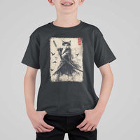 Samurai Cat Graphic T Shirt For Kid Warrior Vintage Japanese Art Anime - Wonder Print Shop