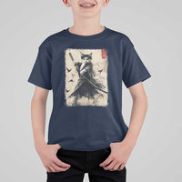 Samurai Cat Graphic T Shirt For Kid Warrior Vintage Japanese Art Anime - Wonder Print Shop