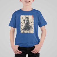 Samurai Cat Graphic T Shirt For Kid Warrior Vintage Japanese Art Anime - Wonder Print Shop
