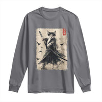 Samurai Cat Graphic Long Sleeve Shirt Warrior Vintage Japanese Art Anime - Wonder Print Shop