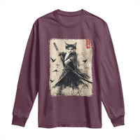 Samurai Cat Graphic Long Sleeve Shirt Warrior Vintage Japanese Art Anime - Wonder Print Shop