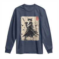 Samurai Cat Graphic Long Sleeve Shirt Warrior Vintage Japanese Art Anime - Wonder Print Shop