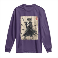 Samurai Cat Graphic Long Sleeve Shirt Warrior Vintage Japanese Art Anime - Wonder Print Shop
