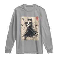 Samurai Cat Graphic Long Sleeve Shirt Warrior Vintage Japanese Art Anime - Wonder Print Shop