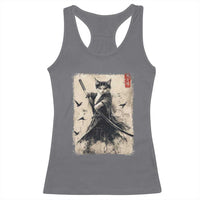 Samurai Cat Graphic Racerback Tank Top Warrior Vintage Japanese Art Anime - Wonder Print Shop