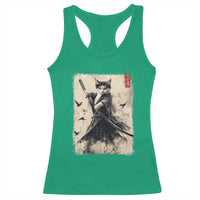 Samurai Cat Graphic Racerback Tank Top Warrior Vintage Japanese Art Anime - Wonder Print Shop