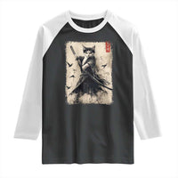 Samurai Cat Graphic Raglan Shirt Warrior Vintage Japanese Art Anime - Wonder Print Shop