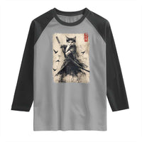 Samurai Cat Graphic Raglan Shirt Warrior Vintage Japanese Art Anime - Wonder Print Shop