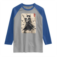 Samurai Cat Graphic Raglan Shirt Warrior Vintage Japanese Art Anime - Wonder Print Shop