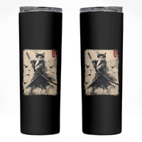 Samurai Cat Graphic Skinny Tumbler Warrior Vintage Japanese Art Anime - Wonder Print Shop