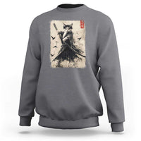 Samurai Cat Graphic Sweatshirt Warrior Vintage Japanese Art Anime - Wonder Print Shop