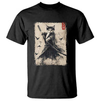 Samurai Cat Graphic T Shirt Warrior Vintage Japanese Art Anime - Wonder Print Shop