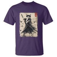 Samurai Cat Graphic T Shirt Warrior Vintage Japanese Art Anime - Wonder Print Shop