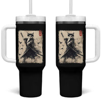Samurai Cat Graphic Tumbler With Handle Warrior Vintage Japanese Art Anime - Wonder Print Shop