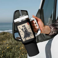 Samurai Cat Graphic Tumbler With Handle Warrior Vintage Japanese Art Anime - Wonder Print Shop