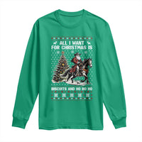 Funny Western Christmas Cowboy Santa Long Sleeve Shirt All I Want for Christmas Is Biscuits and Ho Ho Ho - Wonder Print Shop