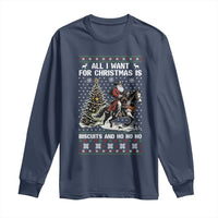 Funny Western Christmas Cowboy Santa Long Sleeve Shirt All I Want for Christmas Is Biscuits and Ho Ho Ho - Wonder Print Shop