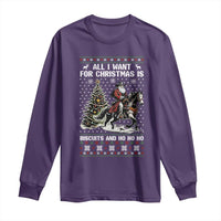 Funny Western Christmas Cowboy Santa Long Sleeve Shirt All I Want for Christmas Is Biscuits and Ho Ho Ho - Wonder Print Shop