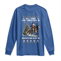 Funny Western Christmas Cowboy Santa Long Sleeve Shirt All I Want for Christmas Is Biscuits and Ho Ho Ho - Wonder Print Shop