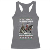 Funny Western Christmas Cowboy Santa Racerback Tank Top All I Want for Christmas Is Biscuits and Ho Ho Ho - Wonder Print Shop