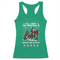 Funny Western Christmas Cowboy Santa Racerback Tank Top All I Want for Christmas Is Biscuits and Ho Ho Ho - Wonder Print Shop