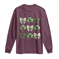 St Patricks Day Coquette Bow Long Sleeve Shirt Lucky Shamrock Aesthetic