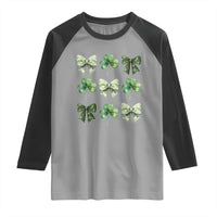 St Patricks Day Coquette Bow Raglan Shirt Lucky Shamrock Aesthetic