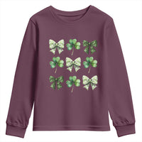St Patricks Day Coquette Bow Youth Sweatshirt Lucky Shamrock Aesthetic