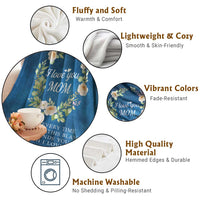 I Love You Mom Floral Blue Throw Blanket Kid's Love Message Mother's Day Gift from Daughter Son