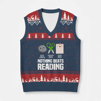 Nothing Beats Reading V-Neck Knit Sweater Vest Rock Paper Scissors Read Book Lovers - Wonder Print Shop