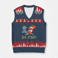 Autism Awareness V-Neck Knit Sweater Vest Why Fit In When You Were Born To Stand Out Cat In Hat - Wonder Print Shop