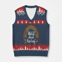 Wild About Reading V-Neck Knit Sweater Vest Teacher Student Back to School Retro Rainbow - Wonder Print Shop