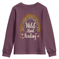 Wild About Reading Youth Sweatshirt Teacher Student Back to School Retro Rainbow