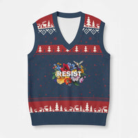 Resist Floral V-Neck Knit Sweater Vest Retro Botanical Graphic - Wonder Print Shop