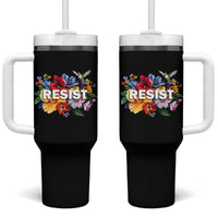 Resist Floral Tumbler With Handle Retro Botanical Graphic
