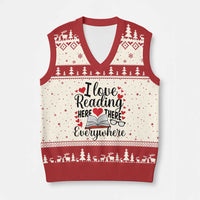 I Love Reading Here There Anywhere V-Neck Knit Sweater Vest Reading Month Across America - Wonder Print Shop