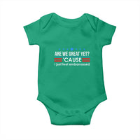 Are We Great Yet I Just Feel Embarrassed Baby Onesie Political Satire Stars and Stripes - Wonder Print Shop