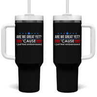 Are We Great Yet I Just Feel Embarrassed Tumbler With Handle Political Satire Stars and Stripes - Wonder Print Shop