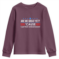 Are We Great Yet I Just Feel Embarrassed Youth Sweatshirt Political Satire Stars and Stripes - Wonder Print Shop
