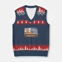 Developmental Disability Awareness V-Neck Knit Sweater Vest US American Flag We Wear Orange - Wonder Print Shop